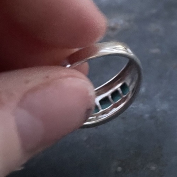 Sterling Silver Ring Band w/ Turquoise and Marcasite Size 8.5-9 - Picture 4 of 6